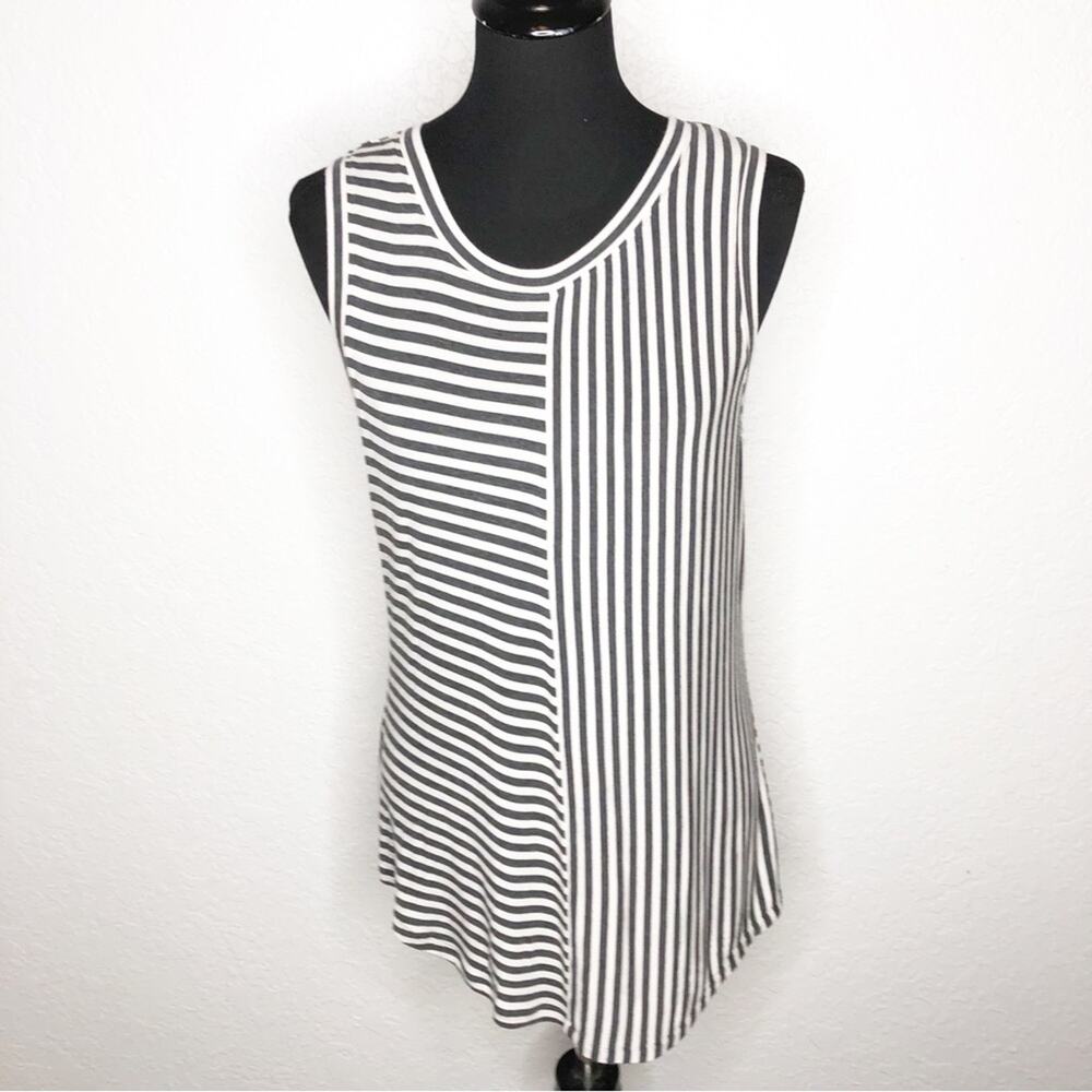 Cabi London gray white mixed stripe sleeveless knit top size Medium #3417